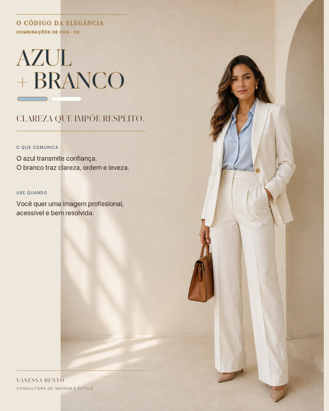Página do guia com a combinação Azul + Branco: Clareza que impõe respeito